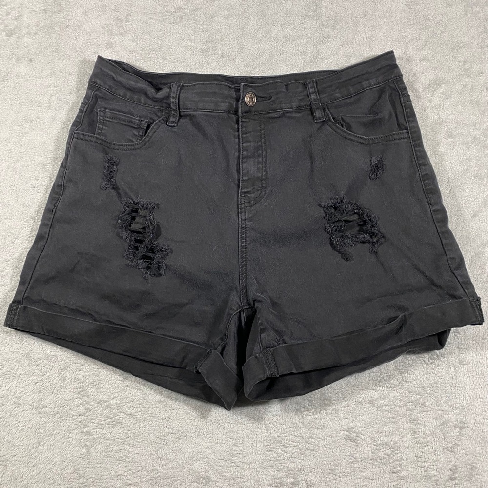 Cunlin Distressed Denim Shorts Womens XL Black High Waisted Shredded Jean Shorts